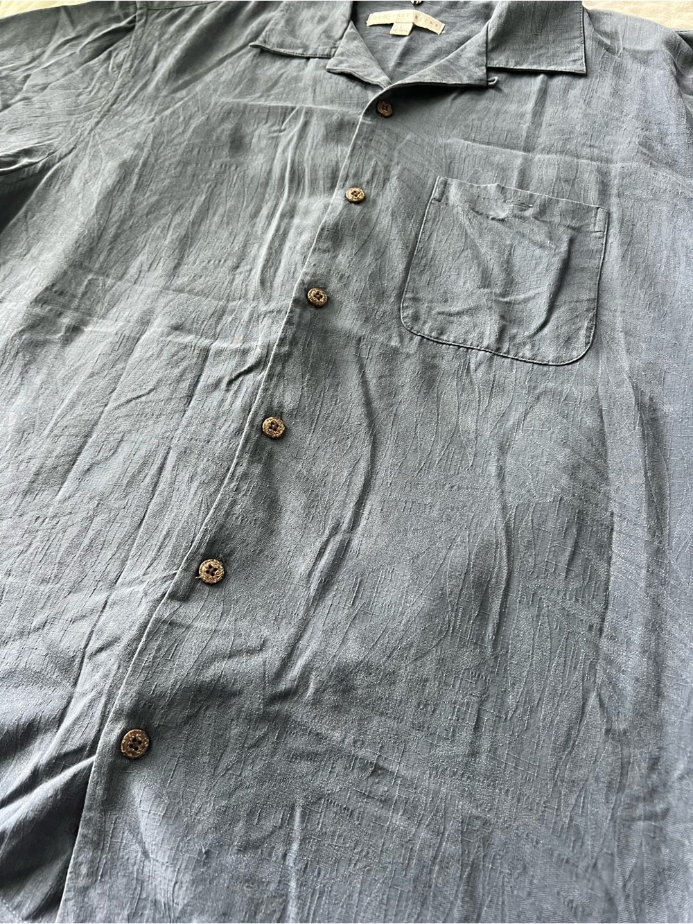 Geoffrey Beene Men’s Blue 100% Silk Short Sleeve Button Up Shirt | Size L - Picture 3 of 9